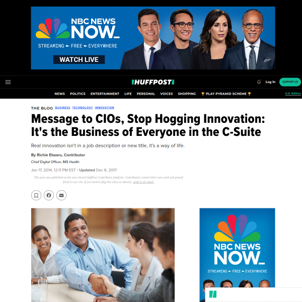 Message to CIOs, Stop Hogging Innovation: It's the Business of Everyone in the C-Suite