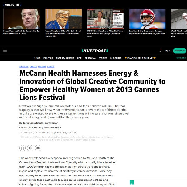 McCann Health Harnesses Energy & Innovation of Global Creative Community to Empower Healthy Women at 2013 Cannes Lions Festival