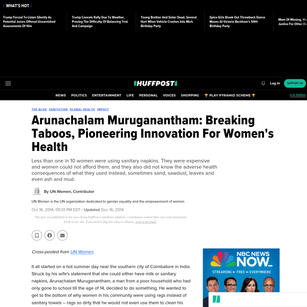 Arunachalam Muruganantham: Breaking Taboos, Pioneering Innovation For Women's Health