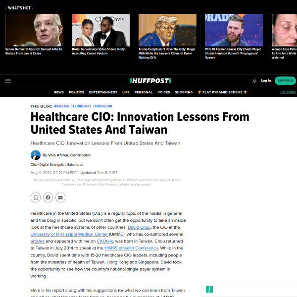 Healthcare CIO: Innovation Lessons From United States And Taiwan