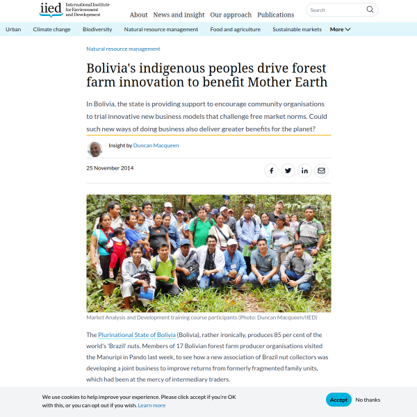 Bolivia's indigenous peoples drive forest farm innovation to benefit Mother Earth