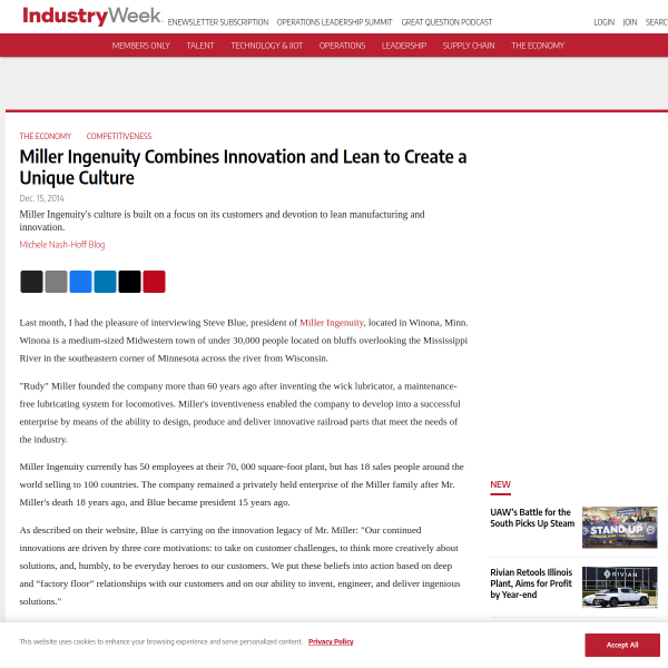 Miller Ingenuity Combines Innovation and Lean to Create a Unique Culture
