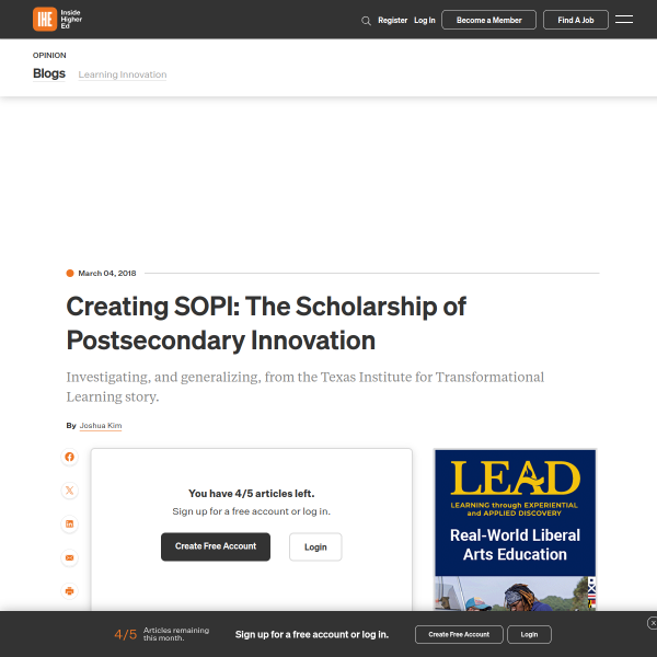 Creating SOPI: The Scholarship of Postsecondary Innovation - Inside Higher Ed