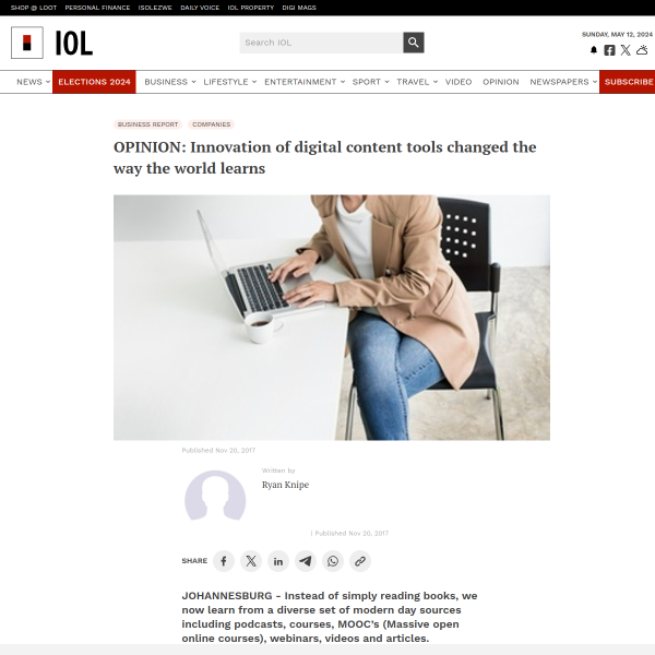 OPINION: Innovation of digital content tools changed the way the world learns - IOL Business Report