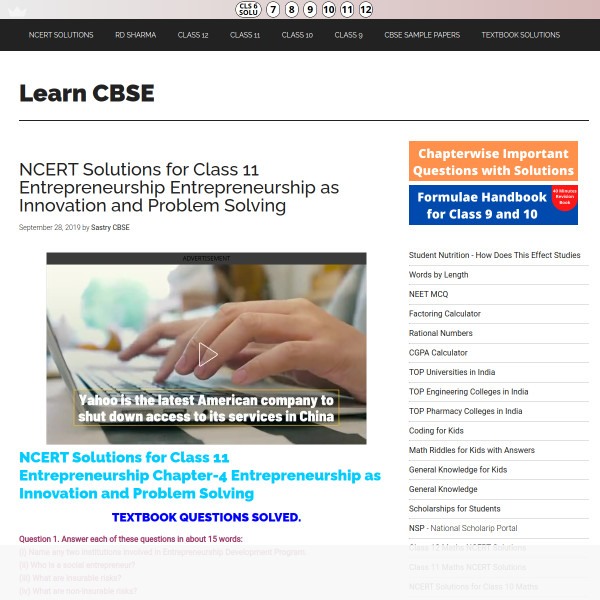 NCERT Solutions for Class 11 Entrepreneurship Entrepreneurship as Innovation and Problem Solving - Learn CBSE