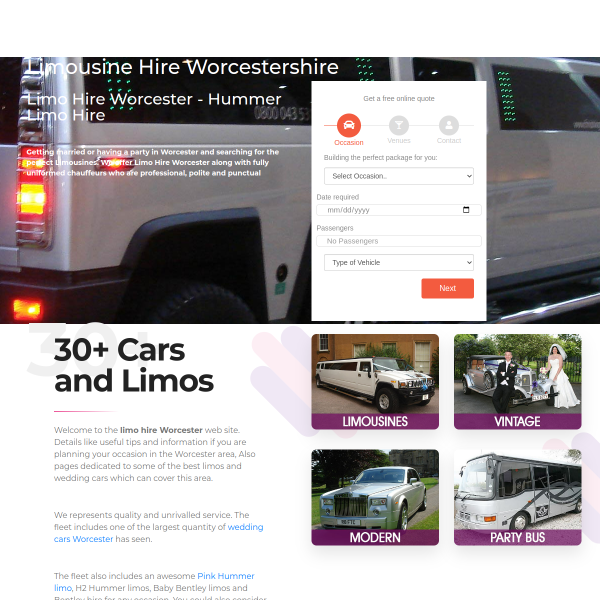 Limo hire Worcester prices