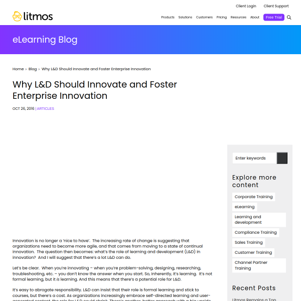 Why L&D Should Innovate and Foster Enterprise Innovation - Litmos Blog