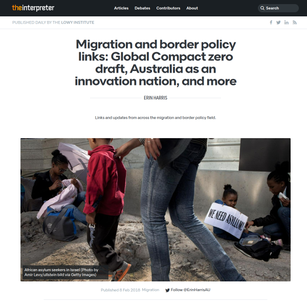 Migration and border policy links: Global Compact zero draft, Australia as an innovation nation, and more