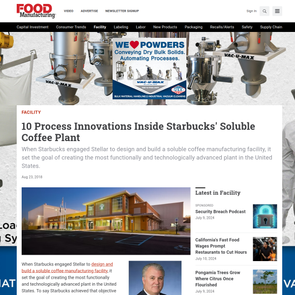10 Process Innovations Inside Starbucks' Soluble Coffee Plant