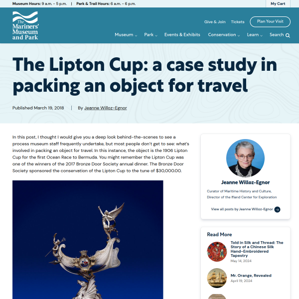 Securely packing the Lipton Cup for conservation involved quite of bit of innovation...