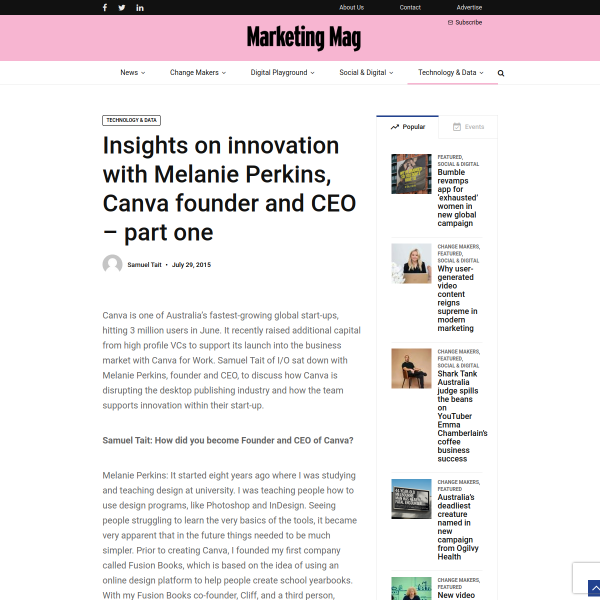 Insights on innovation with Melanie Perkins, Canva founder and CEO – part one - Marketing Magazine