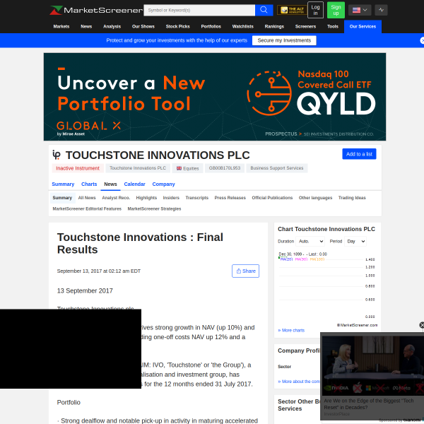 Touchstone Innovations : Final Results - MarketScreener