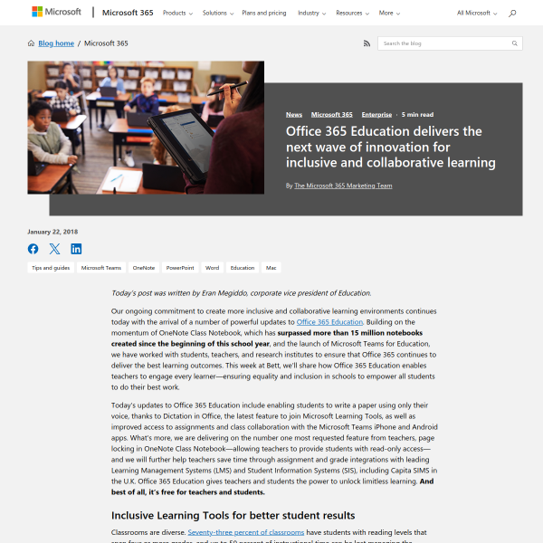 Office 365 Education delivers the next wave of innovation