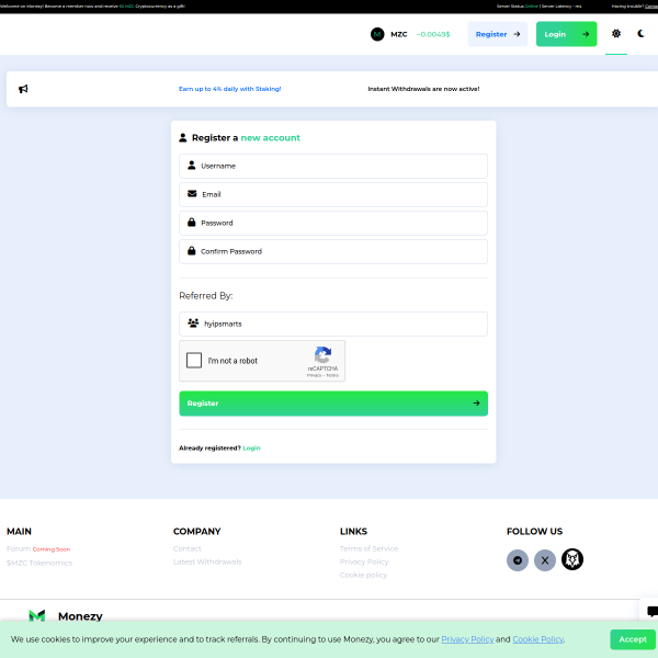 Monezy.io screenshot