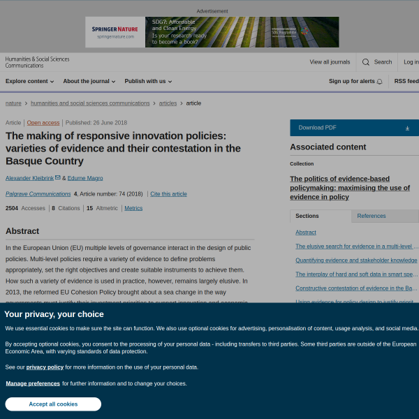 The making of responsive innovation policies: varieties of evidence and their contestation in the Basque Country