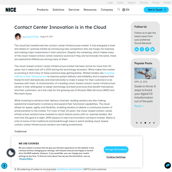 Contact Center Innovation is in the Cloud - NICE inContact Blog
