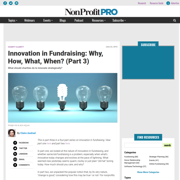 Innovation in Fundraising: Why, How, What, When? (Part 3) - NonProfit PRO