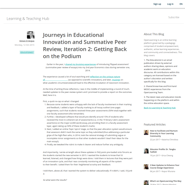 Journeys in Educational Innovation and Summative Peer Review, Iteration 2: Getting Back on the Podium