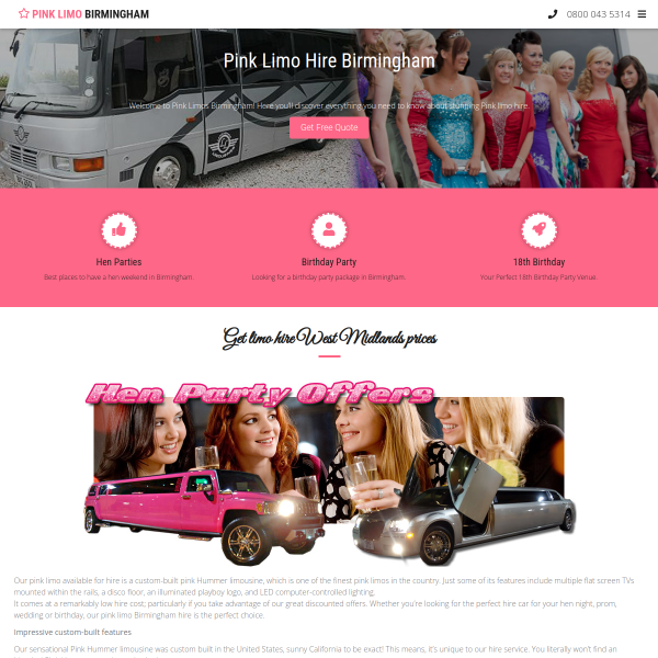 Pink Limo hire Birmingham