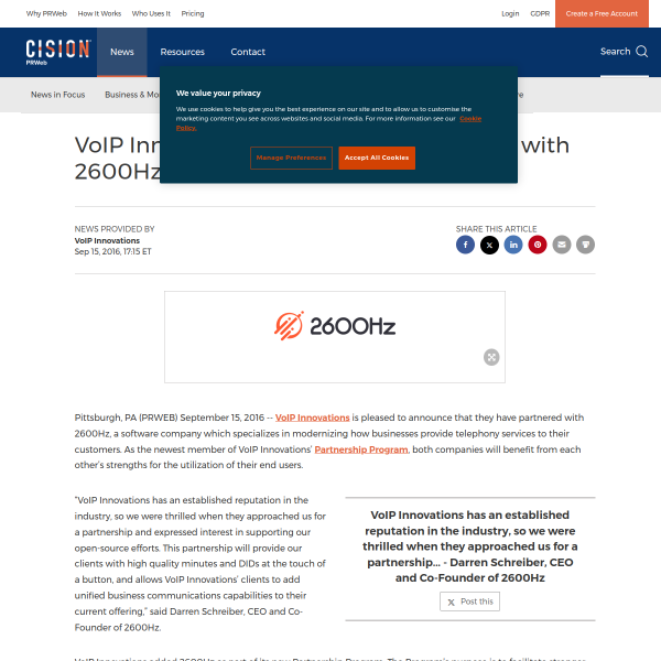 VoIP Innovations Announces Partnership with 2600Hz