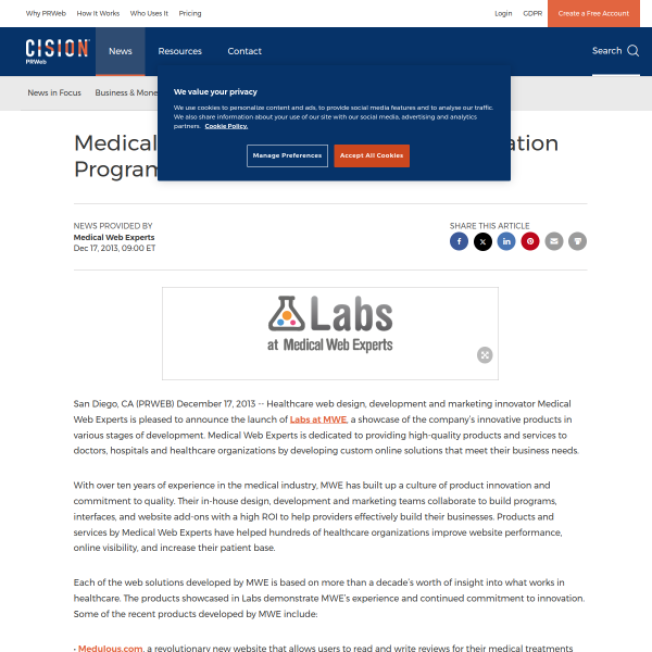 Medical Web Experts Launches an Innovation Program Called Labs