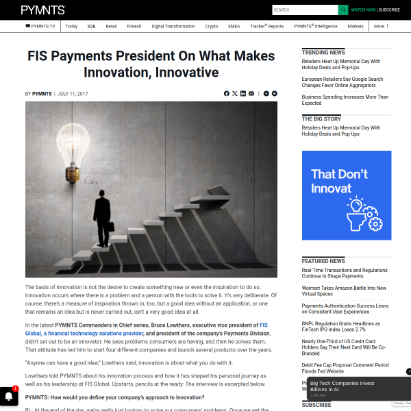 Inside FIS Innovation With EVP Bruce Lowthers - PYMNTS.com