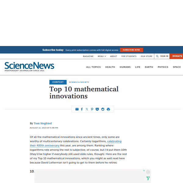 Top 10 mathematical innovations