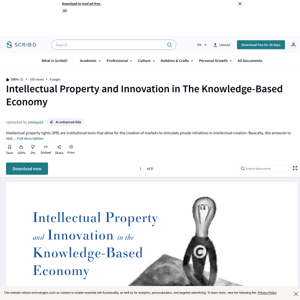 Intellectual Property and Innovation in the Knowledge-Based Economy - Intellectual Property - Patent Application