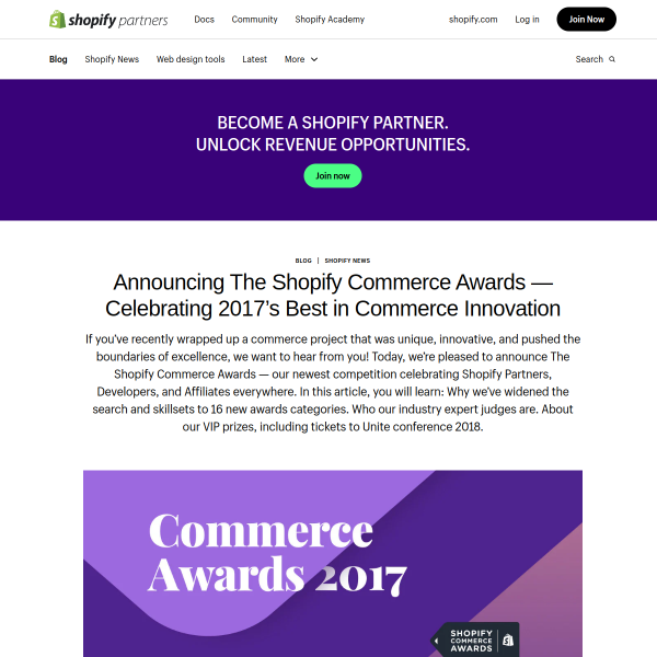 Announcing The Shopify Commerce Awards — Celebrating 2017’s Best in Commerce Innovation – Shopify