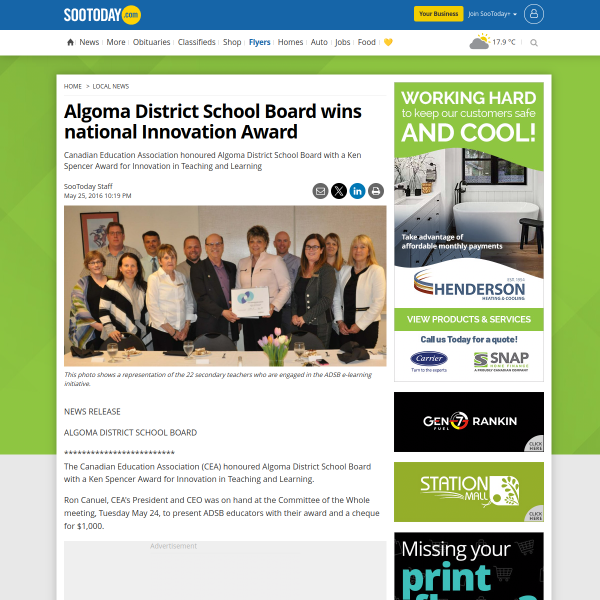 Algoma District School Board wins national Innovation Award