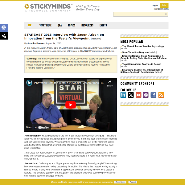 STAREAST 2015 Interview with Jason Arbon on Innovation from the Tester’s Viewpoint
