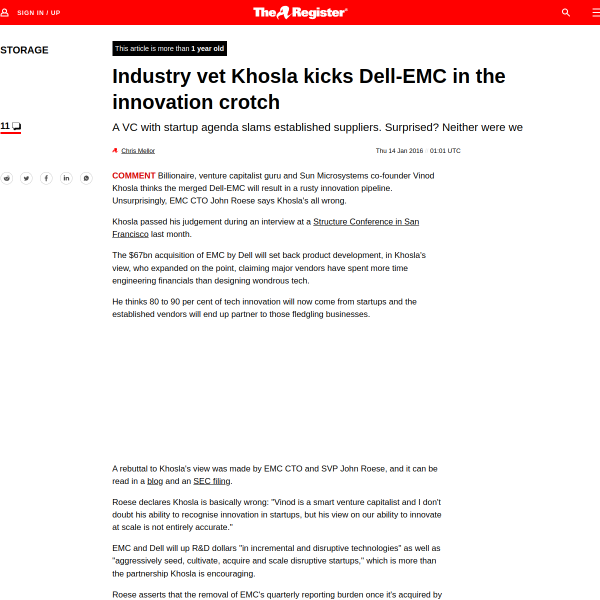 Industry vet Khosla kicks Dell-EMC in the innovation crotch