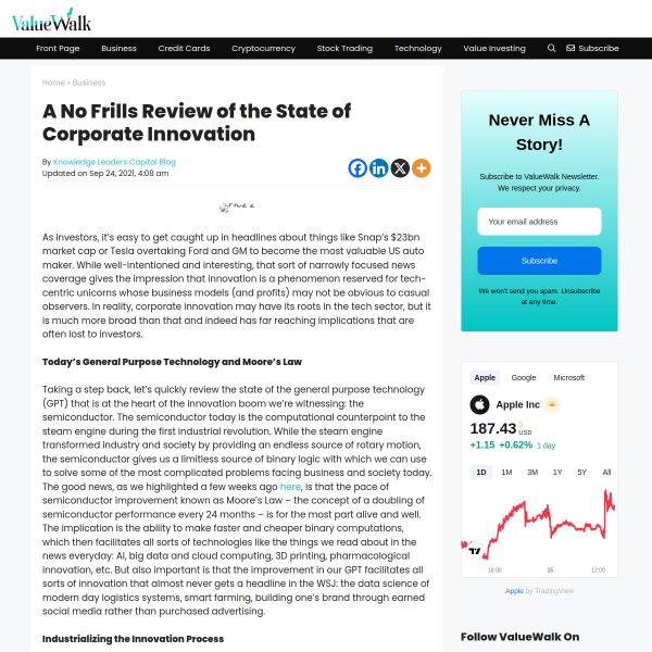 A No Frills Review of the State of Corporate Innovation - ValueWalk