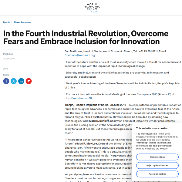 In the Fourth Industrial Revolution, Overcome Fears and Embrace Inclusion for Innovation