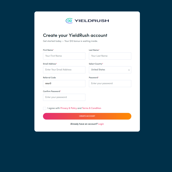 Yieldrush.me screenshot