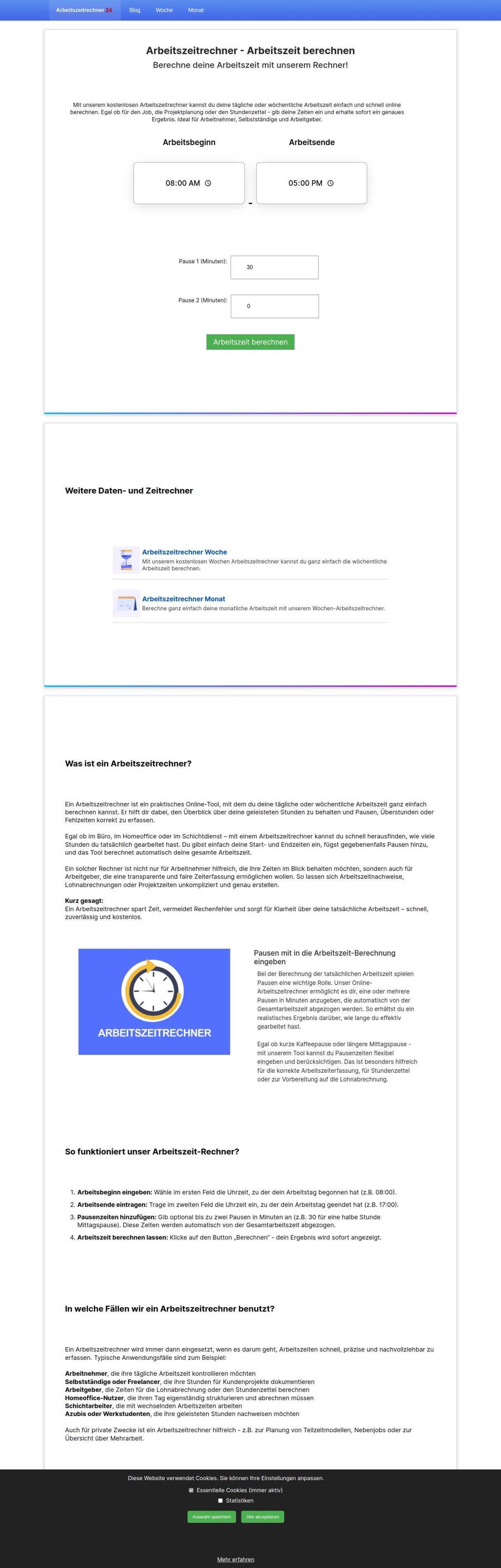 Arbeitszeitrechner Online