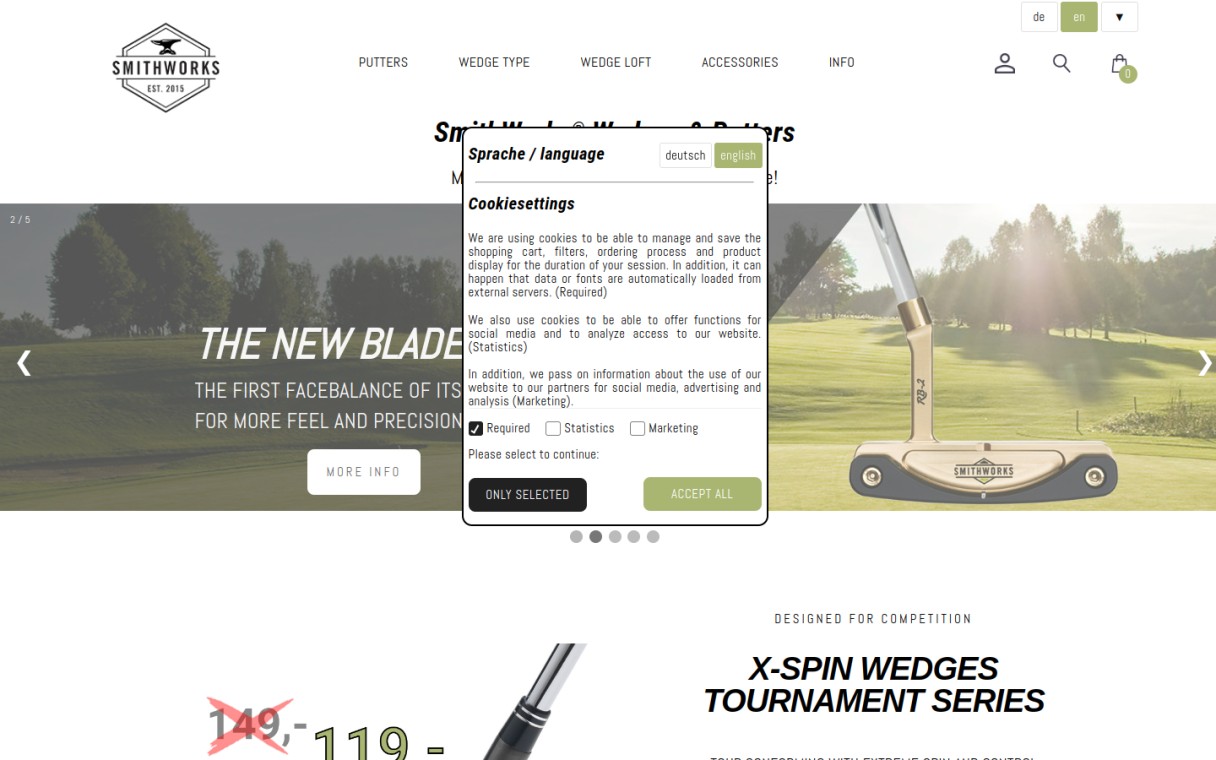 SmithWorks® Golf Website und Webshop