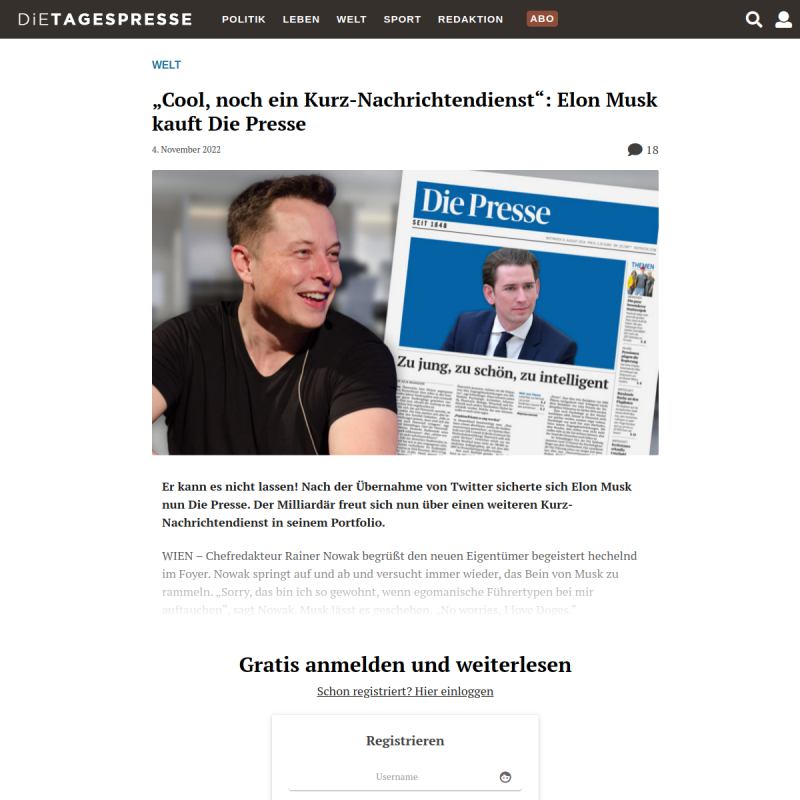 „Cool, noch ein Kurz-Nachrichtendienst“: Elon Musk kauft Die Presse