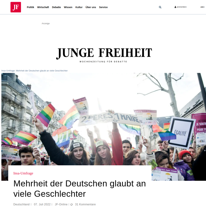 Insa-UmfrageMehrheit der Deutschen glaubt an viele Geschlechter