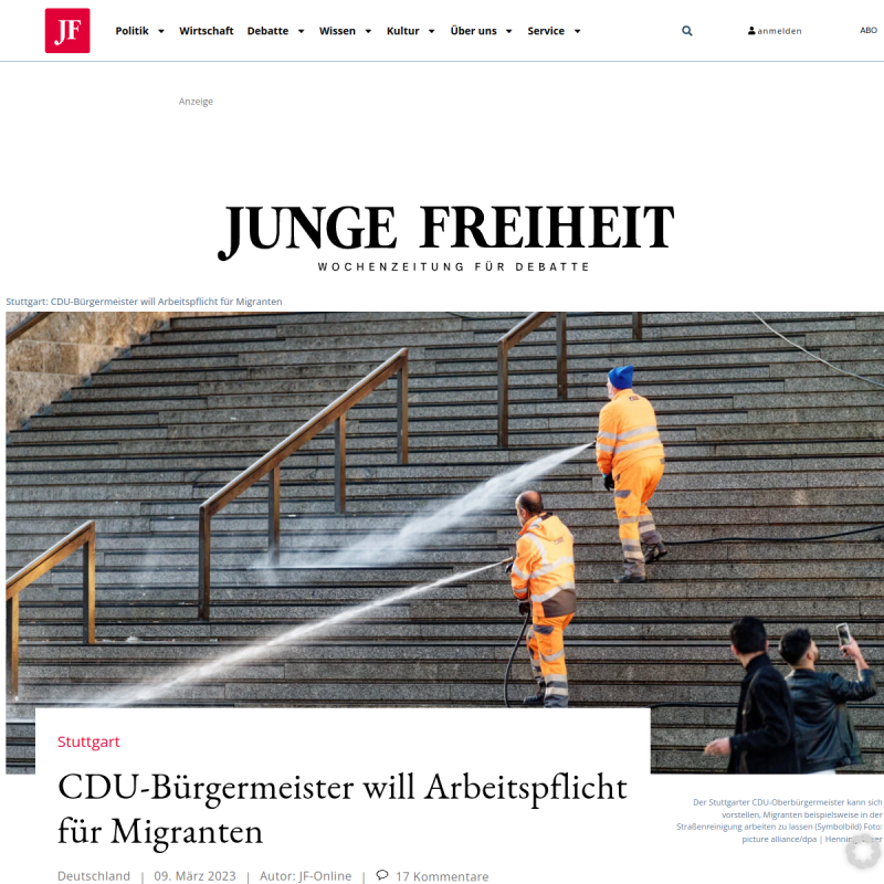 StuttgartCDU-Bürgermeister will Arbeitspflicht für Migranten