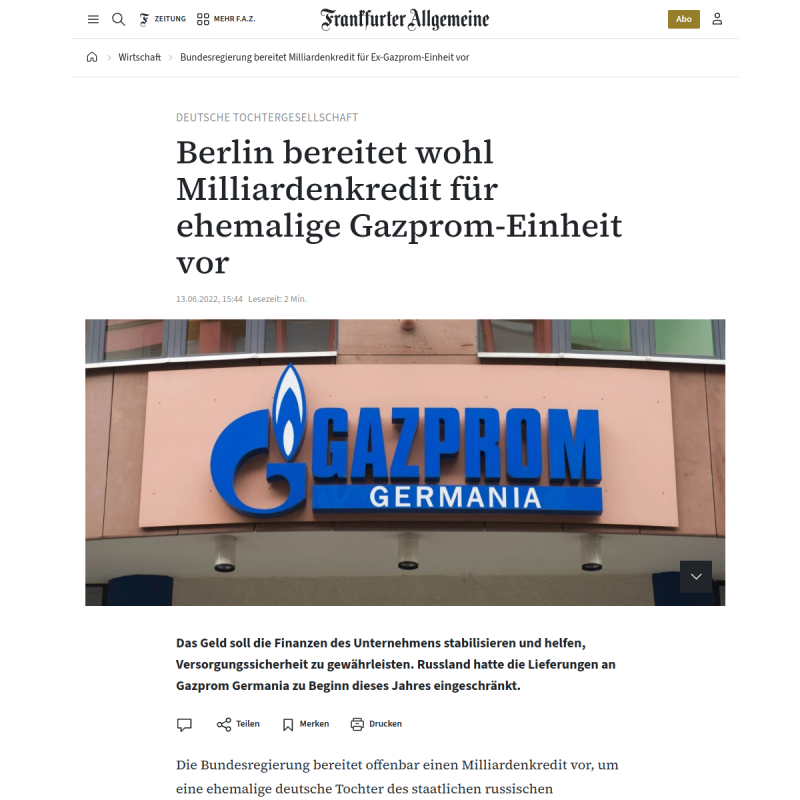Berlin bereitet wohl Milliardenkredit für ehemalige Gazprom-Einheit vor
