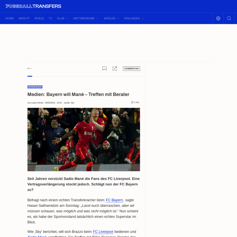 Medien: Bayern will Mané – Treffen mit Berater
