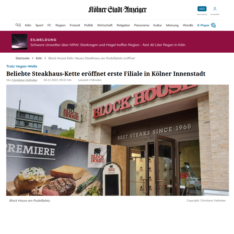 Trotz Vegan-Welle: Beliebte Steakhaus-Kette eröffnet erste Filiale in Kölner Innenstadt