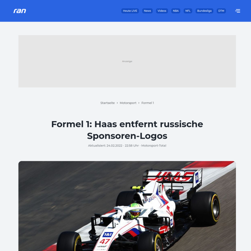 Formel-1-Team Haas entfernt russische Sponsoren-Logos