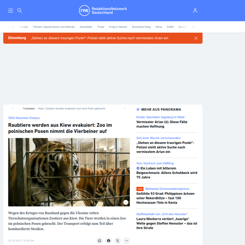 Raubtiere werden aus Kiew evakuiert: Zoo im polnischen Poznan nimmt die Vierbeiner auf