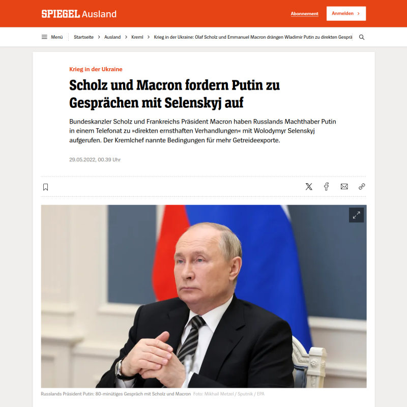 Krieg in der Ukraine: Olaf Scholz und Emmanuel Macron drängen Wladimir Putin zu direkten Gesprächen mit Wolodymyr Selenskyj