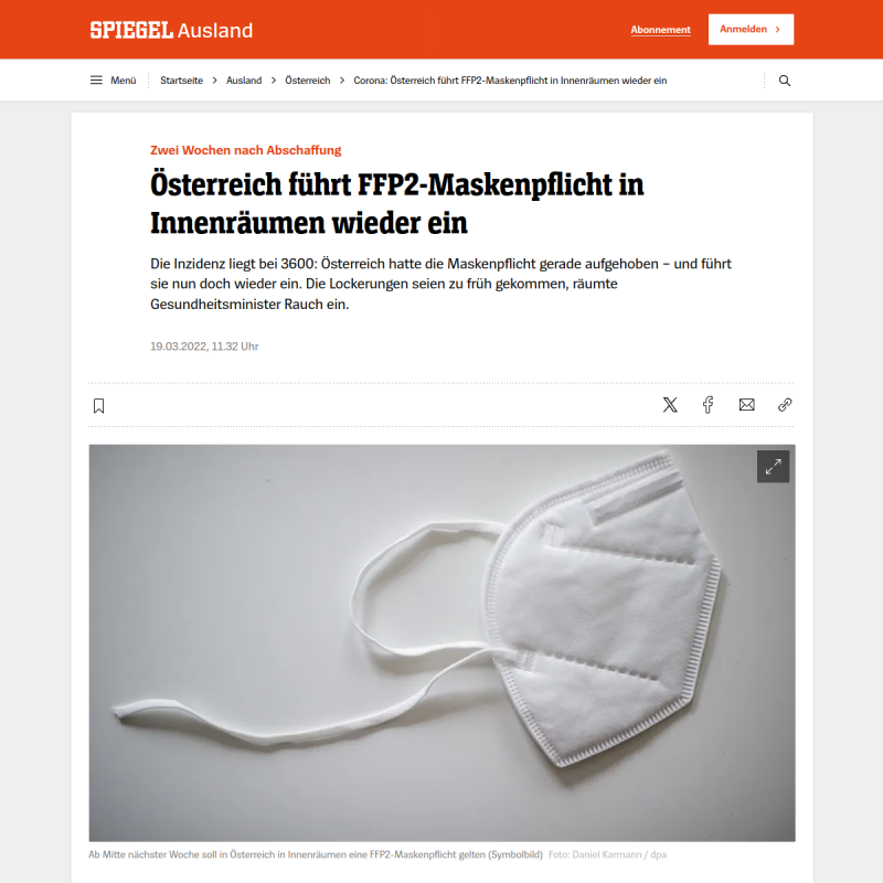 Österreich: Corona – Regierung führt FFP2-Maskenpflicht in Innenräumen wieder ein