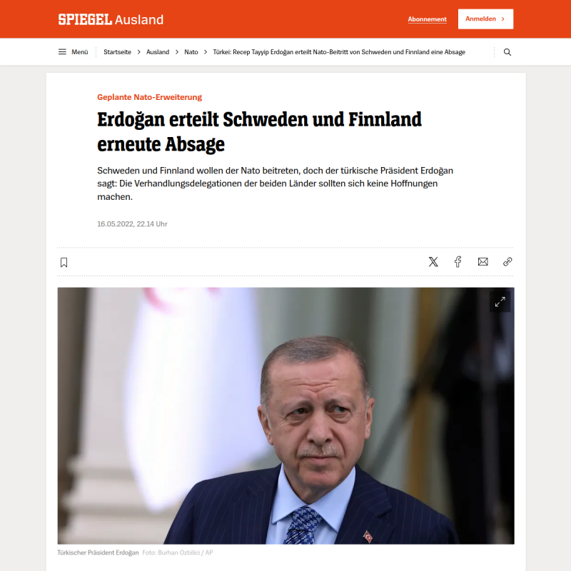 Türkei: Präsident Recep Tayyip Erdoğan erteilt Nato-Beitritt von Schweden und Finnland eine Absage