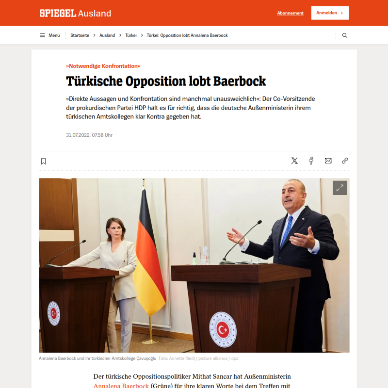Türkische Opposition lobt Annalena Baerbock
