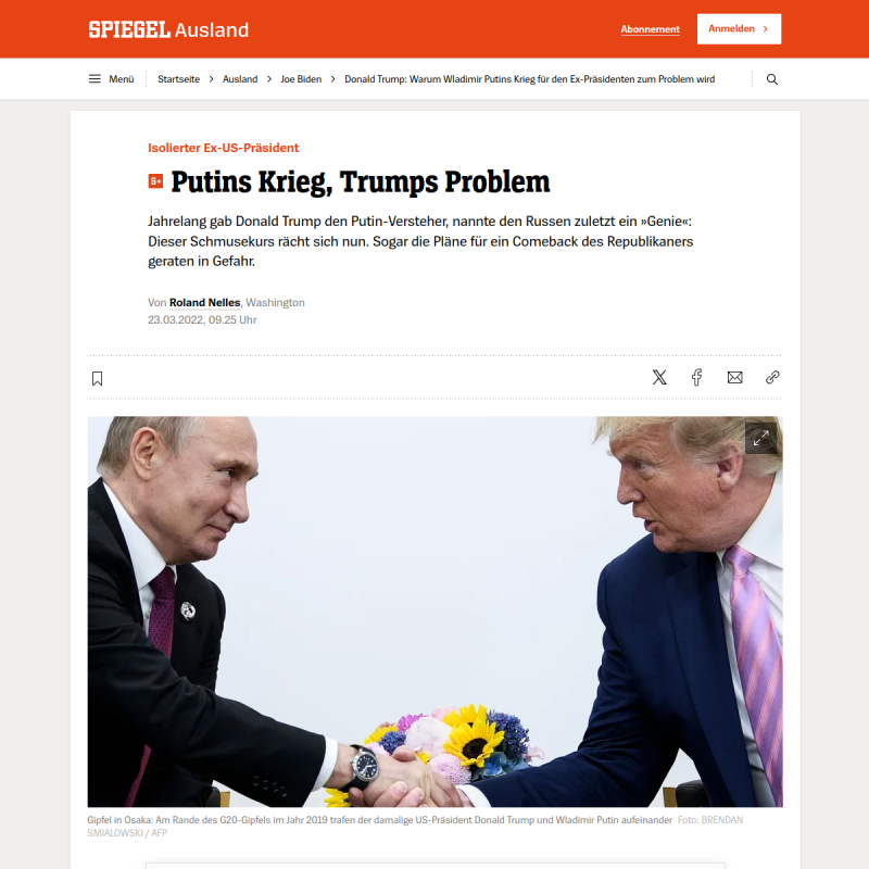 Warum Wladimir Putins Krieg für Donald Trump zum Problem wird